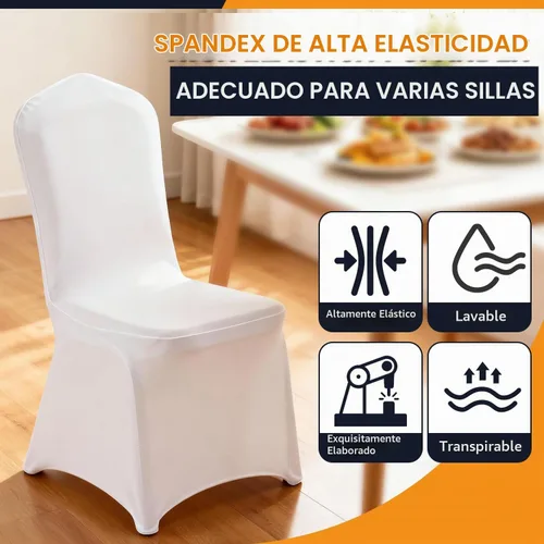 Vista 3 de Yahpetes Funda para silla de banquete de poliéster y elastano, color blanco, parte delantera plana, elástica, para bodas, banquetes, comedores, 1