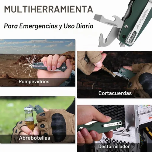 Vista 4 de FLISSA VERSA Cuchillo de bolsillo multiherramienta con hoja D2 de 3.3 Verde
