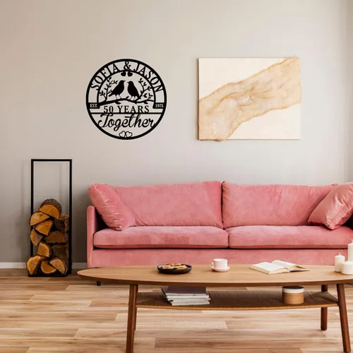 Vista 3 de efcustomgifts Regalo personalizado de aniversario de boda para parejas: letreros metálicos de hierro para el número 50, regalo de decoración