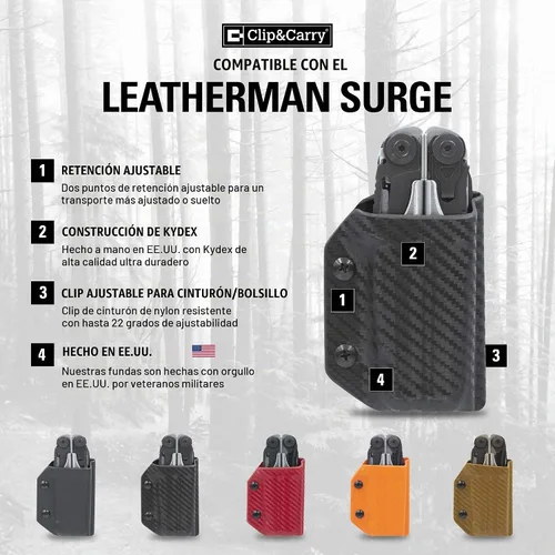 Vista 2 de Clip & Carry Kydex Funda para Multiherramienta para LEATHERMAN Surge - Hecho en EE. UU. (Multiherramienta no incluida) Funda Portaherramienta EDC