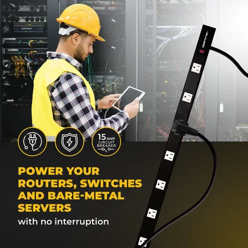 Vista 5 de OT3093 - Cable de alimentación de 9 tomacorrientes de 3 pies de 3 pies, protector de sobretensiones de metal resistente con piezas de montaje, tapas