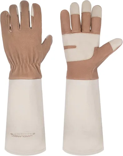 Vista 26 de HANDLANDY Guantes de poda largos para hombres y mujeres, de piel de cerdo, guantes de jardinería de rosas, guantes transpirables y duraderos