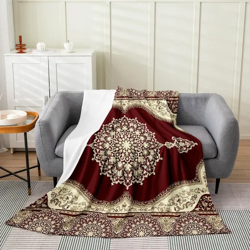 Vista 16 de Erosebridal Manta Bohemia de Tiro 40x50 Pulgadas, Retro Azul Amarillo Degradado Rojo Floral Bohemio Tribal de Vellón, Vintage Antiguo Enrejado
