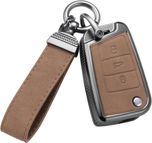 Vista 10 de YO&YOYE Compatible con funda para llavero VW Volkswagen con llavero protector de llave de cuero