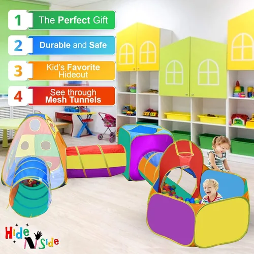Vista 3 de Regalo para niños pequeños y niñas, piscina de pelotas, carpa de juego y túneles para niños, el mejor regalo de cumpleaños para niños de 3, 4 y 5