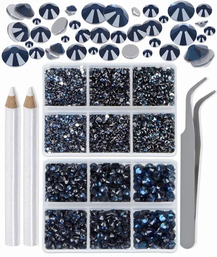Vista 37 de LPBeads 6000 unidades de diamantes de imitación negros no termofijos, 6 tamaños, cristal redondo, con parte trasera plana, pinzas y bolígrafo