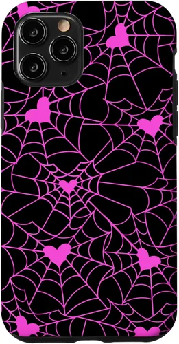 Vista 28 de Carcasa para iPhone 11 con diseño de telaraña, color rosa y negro