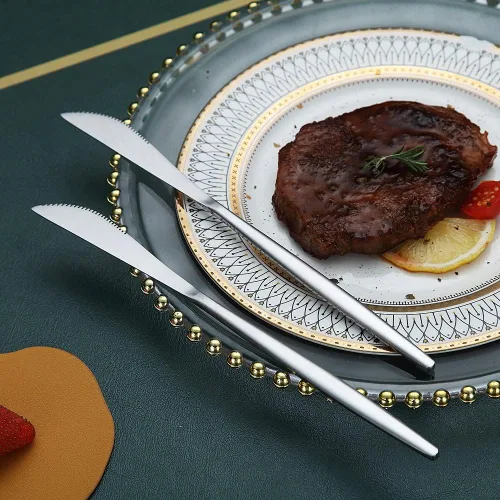Vista 3 de HOMQUEN Cuchillos de cena, 6 piezas, cuchillo de cena de plata mate de acero inoxidable, cuchillo de mantequilla resistente, cuchillos