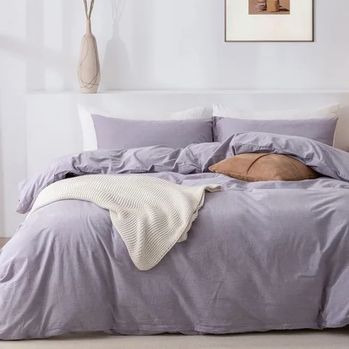 Vista 13 de Juego de funda de edredón Queen de 100% algodón lavado 3 piezas, ropa de cama suave, cómoda y transpirable con toque de lino, 1 funda de edredón y 2
