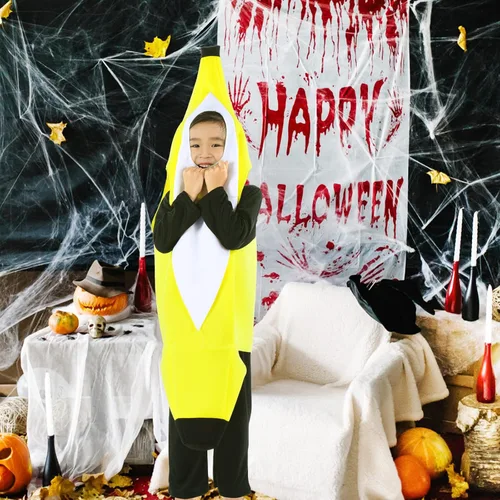 Vista 3 de Disfraz de plátano para niños y niñas, lindo disfraz de Halloween de frutas
