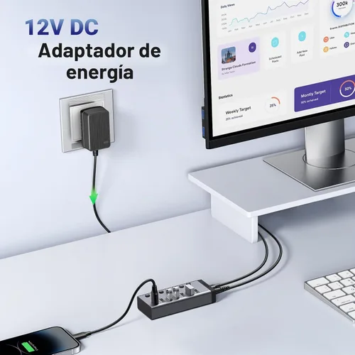 Vista 7 de UGREEN - Hub USB 3.0, adaptador USB de 7 puertos con 4 puertos de carga inteligentes