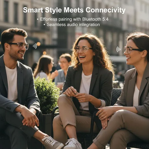 Vista 5 de Gafas inteligentes con Bluetooth 5.4 Gafas de sol polarizadas para lectura Lente fotocromática Bluetooth con control de voz táctil