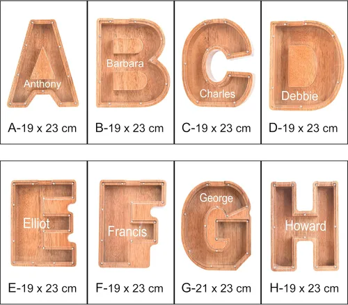 Vista 6 de Alcancías con nombre personalizado para niños, alcancía con letra personalizada, banco de dinero del alfabeto de madera, regalos para niños y niñas