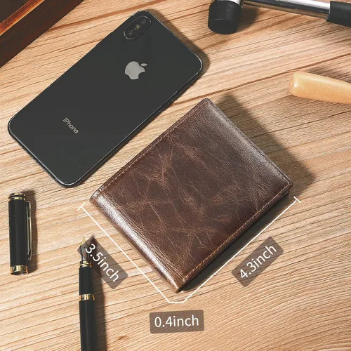 Vista 2 de Swallowmall Mens Wallet RFID Genuine Leather Slim Bifold Wallets For Men Removable ID Windows 11 Cards Holders Gift Box