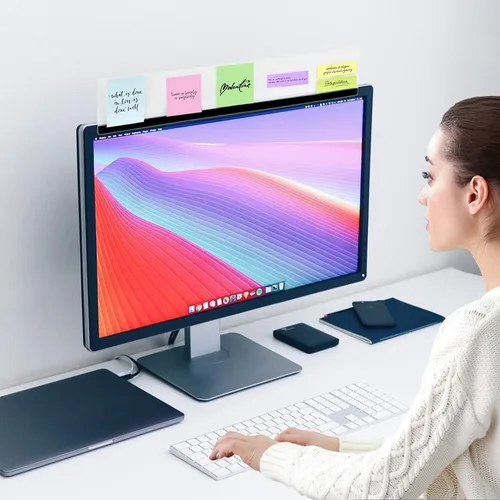 Vista 3 de Soporte superior de tablero de notas para monitor, soporte de notas adhesivas para monitor de 18", tableros adhesivos, tablero de mensajes