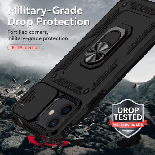 Vista 5 de Funda para iPhone 12 Mini con cubierta para lente de cámara, protector de pantalla HD, doble capa de protección contra caídas de grado militar