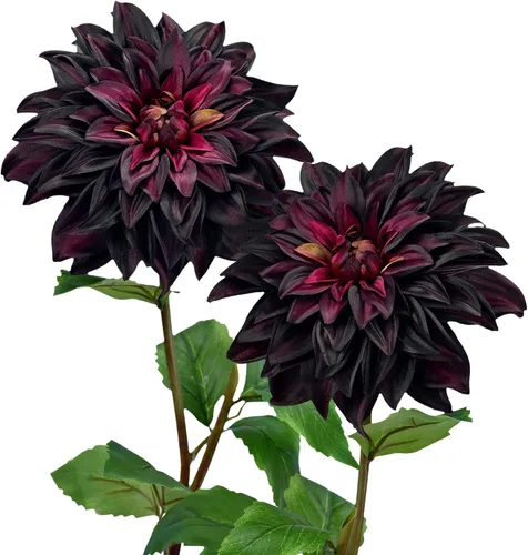 Vista 10 de FiveSeasonStuff Flores artificiales de seda de dalia para exteriores e interiores y jarrones altos, 2 tallos (ámbar amarillo otoño)