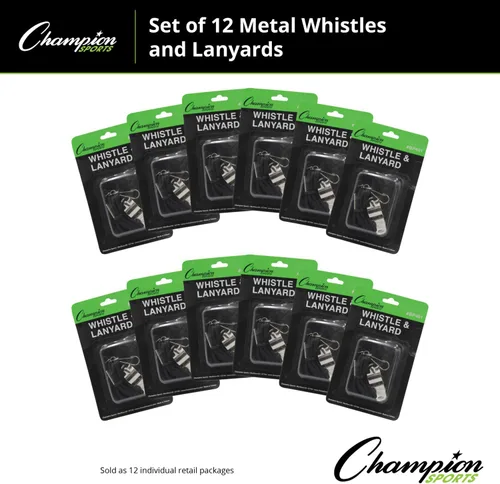 Vista 5 de Champion Sports Silbato de metal con cordón - Paquete de 12