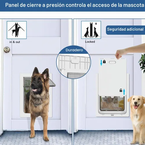 Vista 6 de CEESC - Puerta grande para perro, panel de cierre a presión, hasta 80 libras, duradera, color blanco