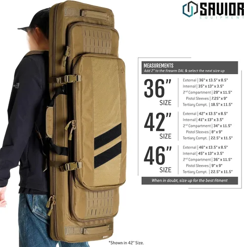Vista 7 de Savior Equipment Specialist Series Tactical Double Long Gun Bag Case Backpack 4 Pistol Handgun Storage, Lockable Zippers, Padded Drag Handles