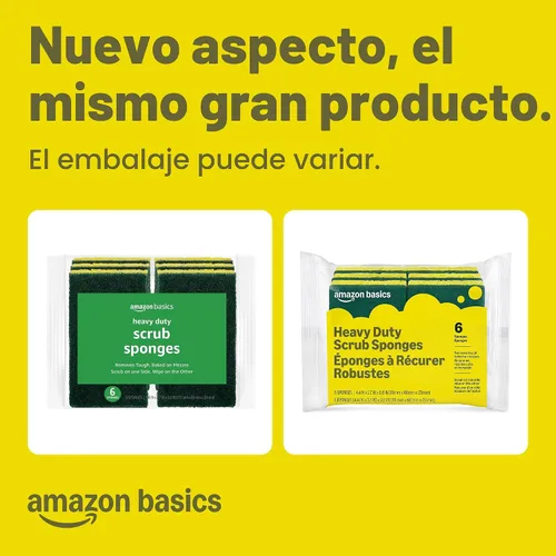 Vista 2 de Amazon Basics Esponjas de doble cara resistentes, reutilizables, 4.4 x 2.7 x 0.8 pulgadas, amarillo/verde, paquete de 6