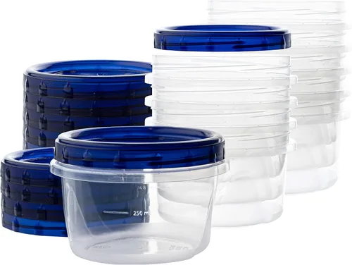 Vista 11 de PLASTICPRO [Paquete de 3 de 32 oz] Contenedores de Delicatessen con Tapa Giratoria Fondo Transparente con Tapas Giratorias Azules Reutilizables