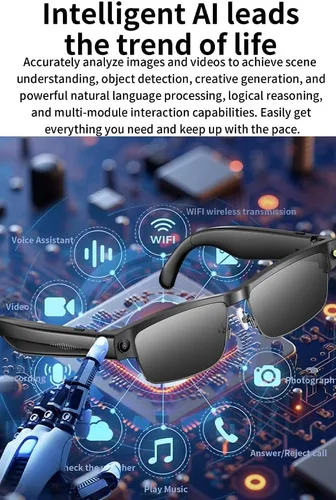 Vista 6 de Lentes de cámara inteligente para fotos, audio y videos, grabación HD de 8 MP, batería 7H, gafas de cámara AI ligeras para hombres y mujeres