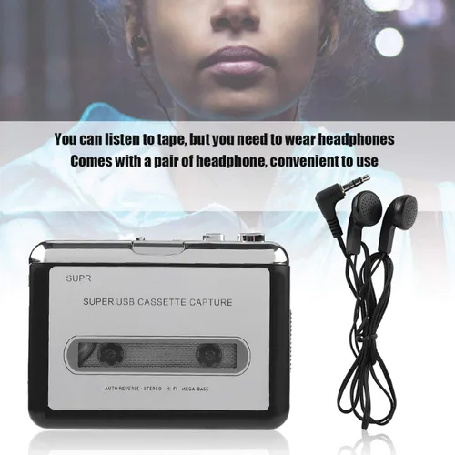 Vista 7 de Socobeta Convertidor de audio Cinta a PC Cassette Convertidor Grabadora Digital Audio Reproductor de música con auriculares