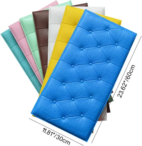 Vista 2 de Paneles de pared de espuma autoadhesivos 3D, 23.6 x 11.8 pulgadas, decoración de revestimiento de cuero, anti-colisión, cojín suave para cubrir Azul