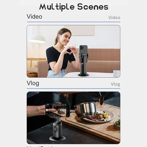 Vista 5 de Smart 360° Auto Face Tracking Gimbal Desktop Selfie Stabilizer Robot Camaraman con lente ajustable Base estable Soporte de teléfono para Smartphone