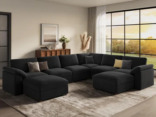 Vista 14 de EASE MOOSE Sofá modular verde seccional de gran tamaño en forma de L Pana verde
