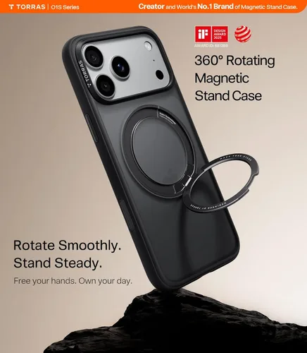 Vista 2 de TORRAS for iPhone 18 Pro Case Black, 360 Magnetic Stand, O1S Series Negro