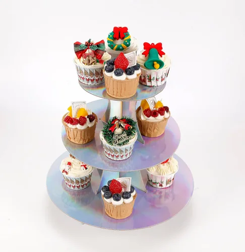 Vista 19 de YLDW Soporte para Cupcakes de 3 Niveles, Soporte para Pastel, Torre de Soporte para Cupcakes DIY Escalonada para Exhibiciones de Mesa de Postres