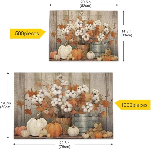 Vista 5 de Rompecabezas de otoño de calabaza de 500 piezas para adultos, rompecabezas educativos de aprendizaje, juguetes familiares difíciles y desafiantes