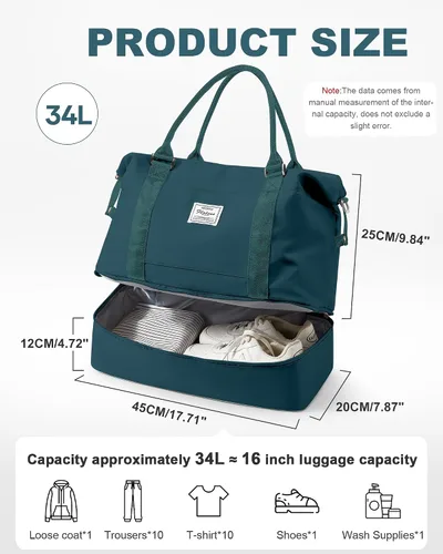 Vista 70 de Bolsa de viaje para mujer, bolsa deportiva para gimnasio, H-Negro