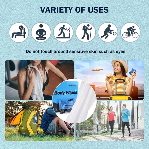Vista 4 de YAKAMOZ Toallitas corporales extra grandes, sábanas de ducha sin agua con aloe y menta, 24