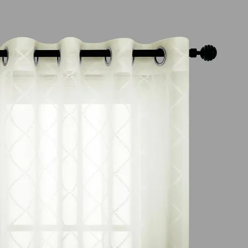Vista 21 de KOUFALL Cortinas negras de 63 pulgadas de largo para dormitorio, juego de 2 paneles transparentes con ojales para ventana, cortinas geométricas