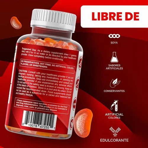 Vista 4 de Vitamina A 25000 UI (palmitato de retinilo sin azúcar), 120 gomitas