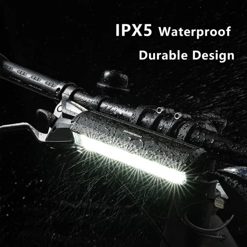 Vista 5 de Barra de luz para bicicleta eléctrica, batería recargable de luz frontal súper brillante, IPX5 impermeable, 5 modos de faros de bicicleta