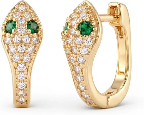 Vista 19 de VACRONA - Aretes tipo arracada de aro para mujer, chapados en oro de 14 quilates, diseño de Huggie 8 Cola de serpiente
