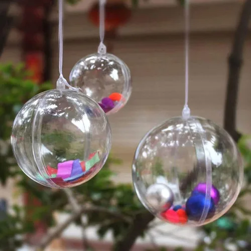 Vista 6 de Juego de 40 bolas rellenables de plástico transparente de 2 pulgadas, pequeñas bolas rellenables de Navidad, adornos transparentes a granel