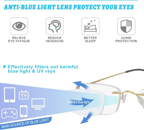 Vista 3 de OCCI CHIARI Gafas de lectura con bloqueo de luz azul para hombre, de titanio, sin marco, ligeras