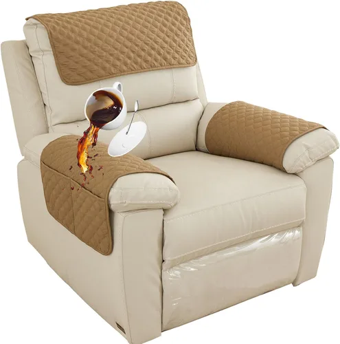 Vista 44 de Funda para Reposabrazos de Sofá, Funda para Reposacabezas de Silla Reclinable, Funda de Sillón con Bolsillos, Protector de Muebles Acolchado Beige