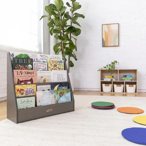 Vista 10 de ECR4Kids Exhibición de libros de doble cara optimizada con almacenamiento Gris (Grey Wash)