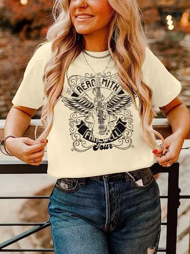 Vista 4 de Rock Band Shirt Woman Vintage Hard Rock Tshirts Heavy Metal Guitar Shirts Farewell Concert Tour Short Sleeve Tee Tops