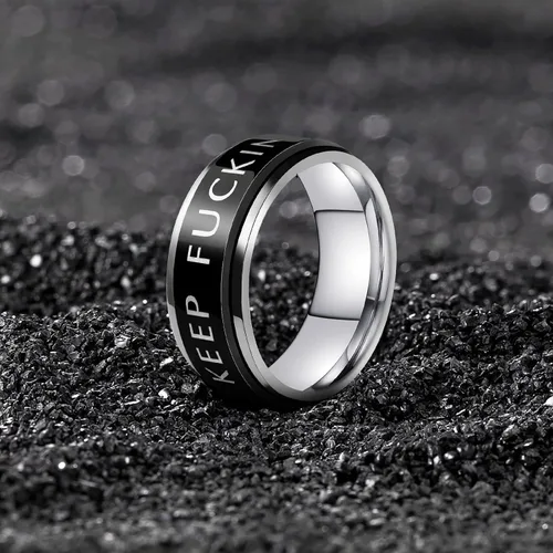 Vista 41 de LAOYOU Anillo giratorio para hombre para alivio de la ansiedad 0.315 in de acero inoxidable negro anillo de ansiedad con incrustaciones de cadena
