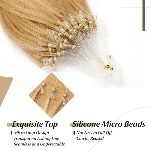Vista 246 de SEGO Extensiones de cabello humano con micro cuentas, extensiones de cabello humano con micro bucle, lacio, natural, fusión fría, 1.76 oz/paquete
