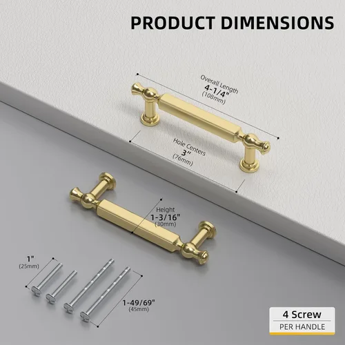 Vista 2 de Goldenwarm Paquete de 5 tiradores de gabinete dorados de 3 pulgadas, manijas de cajón de cocina, accesorios de tocador de aleación de zinc