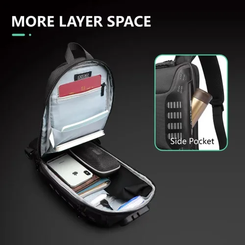 Vista 6 de ZUK - Mochila estilo bandolera antirrobo, impermeable, con puerto de carga USB, ligera, informal