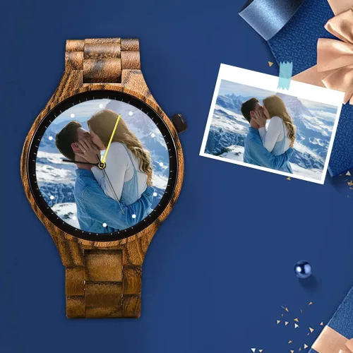 Vista 8 de 2win Reloj personalizado personalizado con impresión de foto para hombre, regalo de aniversario de madera para él y sus familias